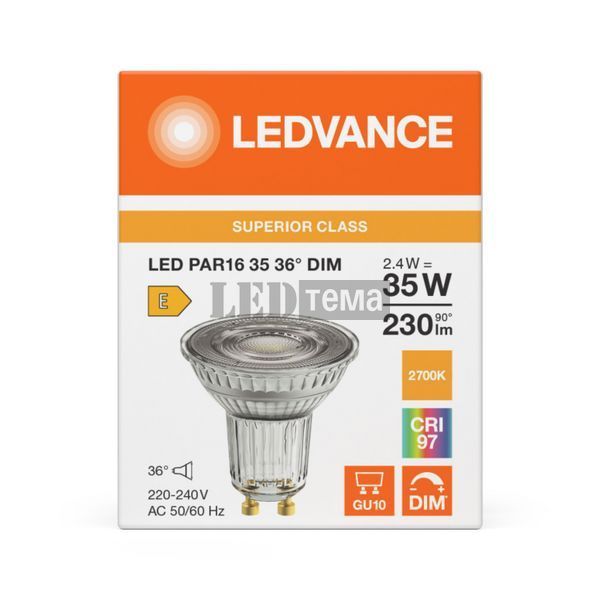 LED PAR16 35 36&deg; DIM S 2,4W 927 GU10 Світлодіодна лампа димована Ledvance (4099854456633) 4099854456633 фото