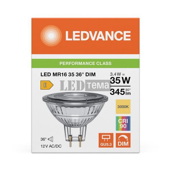 LED MR16 35 36&deg; DIM P 3,4W 930 12V GU5,3 Низьковольтна світлодіодна лампа димована Ledvance (4099854456596) 4099854456596 фото