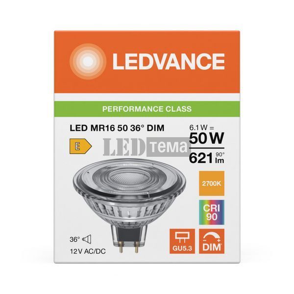 LED MR16 50 36&deg; DIM P 6,1W 927 12V GU5,3 Низковольтная светодиодная лампа диммируемая Ledvance (4099854456077) 4099854456077 фото