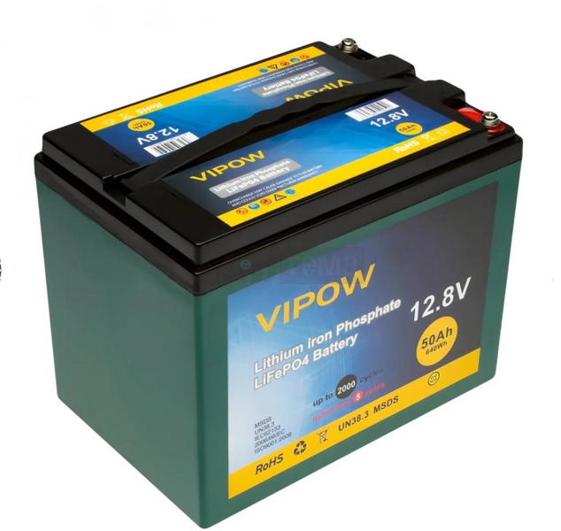 Акумуляторна батарея Vipow LiFePO4 12,8V 50Ah з вбудованою ВМS платою 40A, (255*220*170) Q1 LiFePO4128-50/40 фото