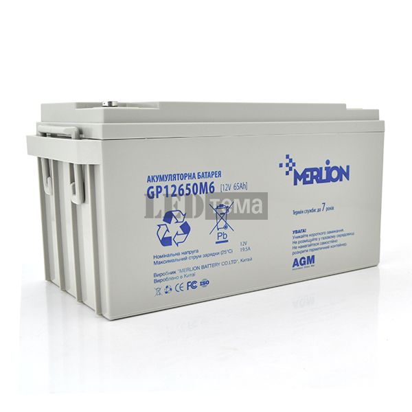 Акумуляторна батарея MERLION AGM GP12650M6 12 V 65 Ah 18 кг ( 350 x 165 x 165 ) White Q1 GP12650M6 фото