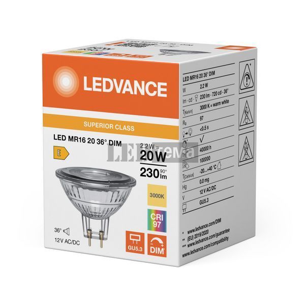 LED MR16 20 36&deg; DIM S 2.2W 930 12V GU5,3 Низьковольтна світлодіодна лампа димована Ledvance (4099854455971) 4099854455971 фото