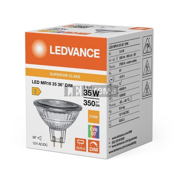 LED MR16 35 36&deg; DIM S 3,4W 927 12V GU5,3 Низьковольтна світлодіодна лампа димована Ledvance (4099854456015) 4099854456015 фото