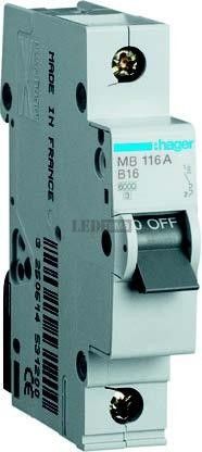Автоматичний вимикач 1P 6kA C-20A 1M однополюсний Hager (MC120A) MC120A фото