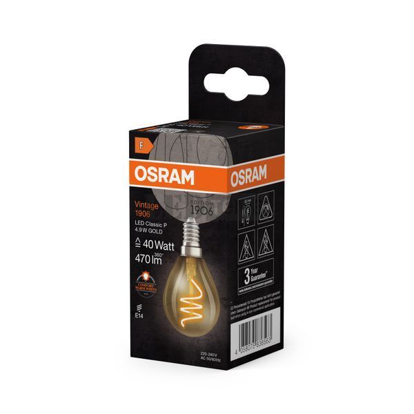 1906 LED CL P40 4,9W/922 230V SPIRAL FIL GOLD E14 6X1 декоративна філаментна світлодіодна лампа OSRAM (4058075836563) 4058075836563 фото