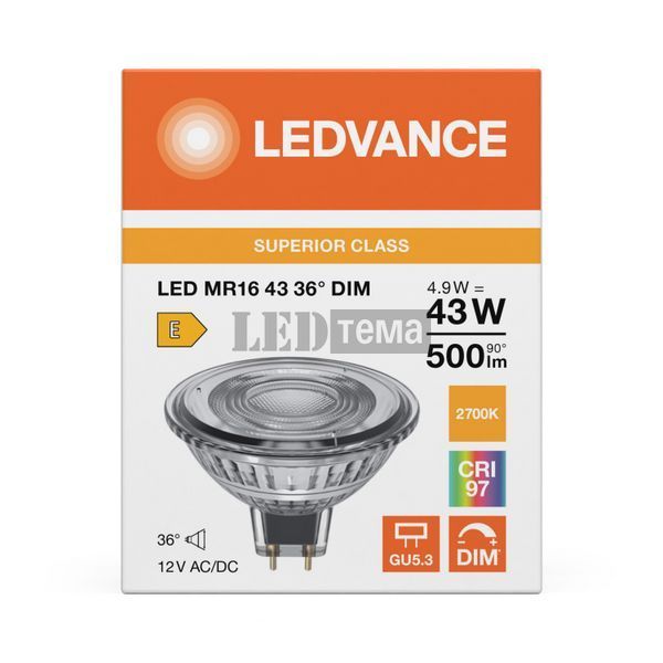 LED MR16 43 36&deg; DIM S 4,9W 927 12V GU5,3 Низьковольтна світлодіодна лампа димована Ledvance (4099854456152) 4099854456152 фото