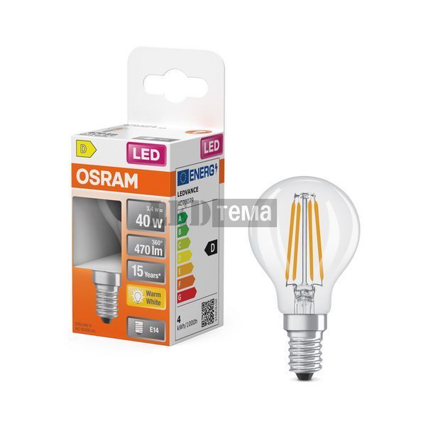 LED Star Classic P 40 Filament 3.4W 827 Clear E14 лампа світлодіодна OSRAM (4099854468759) 4099854468759 фото