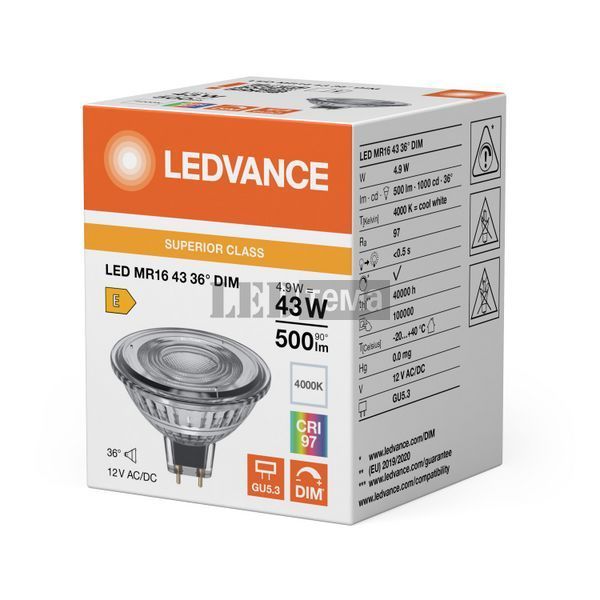 LED MR16 43 36&deg; DIM S 4,9W 940 12V GU5,3 Низьковольтна світлодіодна лампа димована Ledvance (4099854456190) 4099854456190 фото