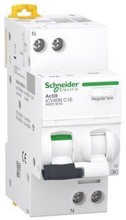 Диференційний автоматичний вимикач iCV40N 1P+N, 16A, крива C, 30мA, тип A-SI, Schneider Electric (A9DF3616) A9DF3616 фото