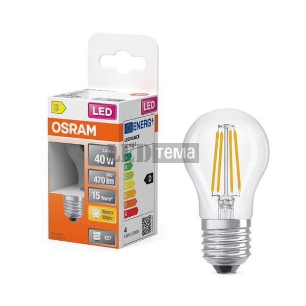 LED Star Classic P 40 Filament 3.4W 827 Clear E27 лампа світлодіодна OSRAM (4099854467790) 4099854467790 фото