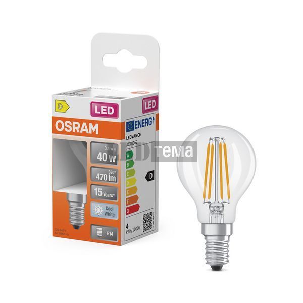 LED Star Classic P 40 Filament 3.4W 840 Clear E14 лампа світлодіодна OSRAM (4099854468339) 4099854468339 фото