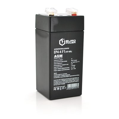 Акумуляторна батарея EUROPOWER AGM EP4-4F1 4 V 4 Ah ( 47 x 47 x 100 (105) ) Black Q30 EP4-4F1 фото