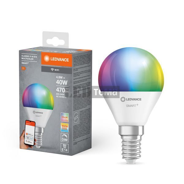 SMART WIFI P40 4,9W 230V RGBW FR E14 SINGLE PACK лампа світлодіодна димована LEDVANCE (4058075778658) 4058075778658 фото