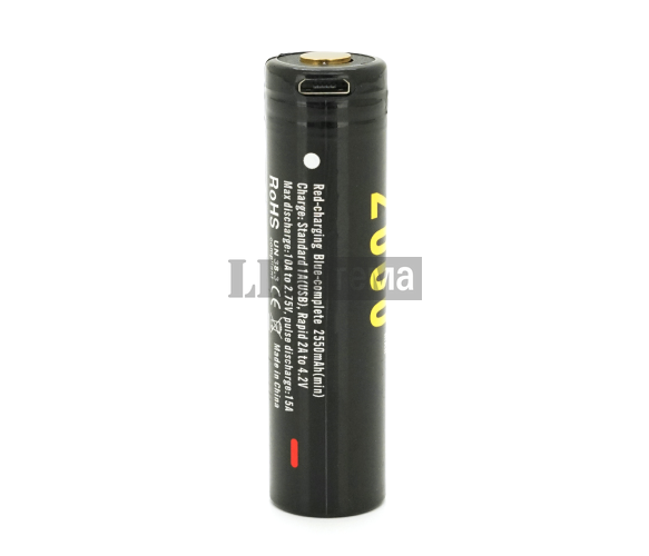 Аккумулятор 18650 Li-Ion Soshine 18650USB-3.7-2600, microUSB, 2600mAh, 2.5A, 4.2/3.6/2.75V, Black (Soshine 18650USB/2600) Soshine 18650USB/2600 фото