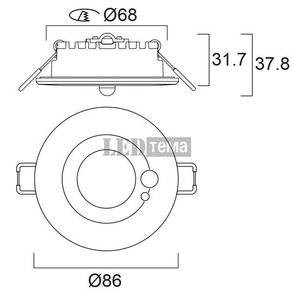 START Spot IP65 PIR 1050LM 3CCT BLK 10W Светильник врезной влагозащищенный с переключателем температуры цвета и датчиком присутствия Sylvania (0005192) 0005192 фото
