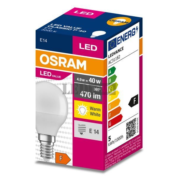 LED VALUE Classic P40 4,9W 830 230V FR E14 Светодиодная лампа Osram (4058075630376) 4058075630376 фото