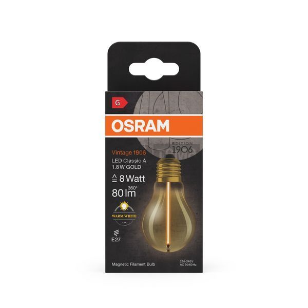 Vintage 1906 Classic A 8 Filament Magnetic 1,8W 827 Gold E27 Декоративна світлодіодна лампа Osram (4099854049996) 4099854049996 фото