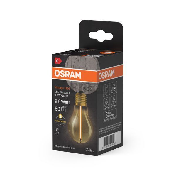 Vintage 1906 Classic A 8 Filament Magnetic 1,8W 827 Gold E27 Декоративна світлодіодна лампа Osram (4099854049996) 4099854049996 фото
