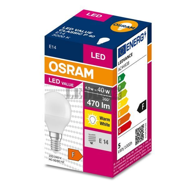 LED VALUE Classic P40 4,9W 830 230V FR E14 Светодиодная лампа Osram (4058075630376) 4058075630376 фото