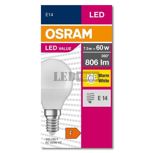 LED VALUE Classic P60 6,5W/830 230V FR E14 Світлодіодна лампа Osram (4058075630390) 4058075630390 фото