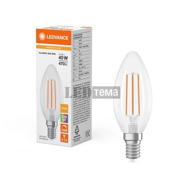 LED CL B40 DIM 4.2W 927 FIL CL E14 10х1 LEDV Світлодіодна лампа димована (4099854065590) 4099854065590 фото