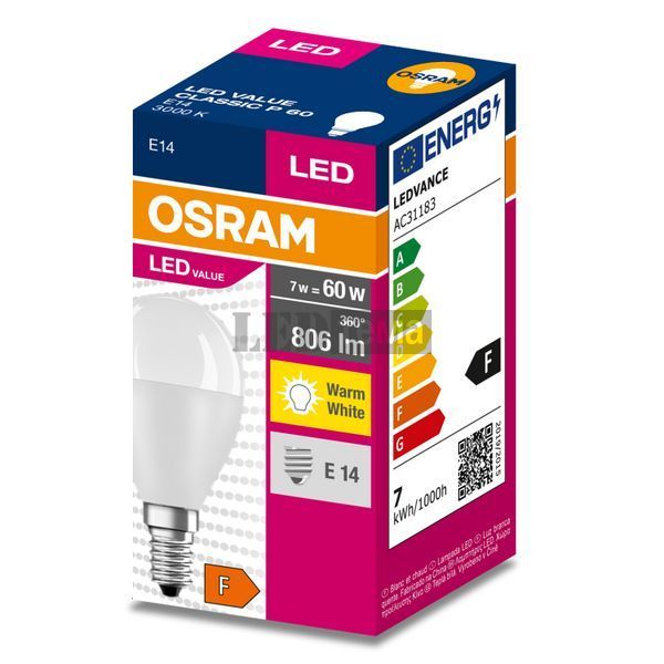 LED VALUE Classic P60 6,5W/830 230V FR E14 Світлодіодна лампа Osram (4058075630390) 4058075630390 фото
