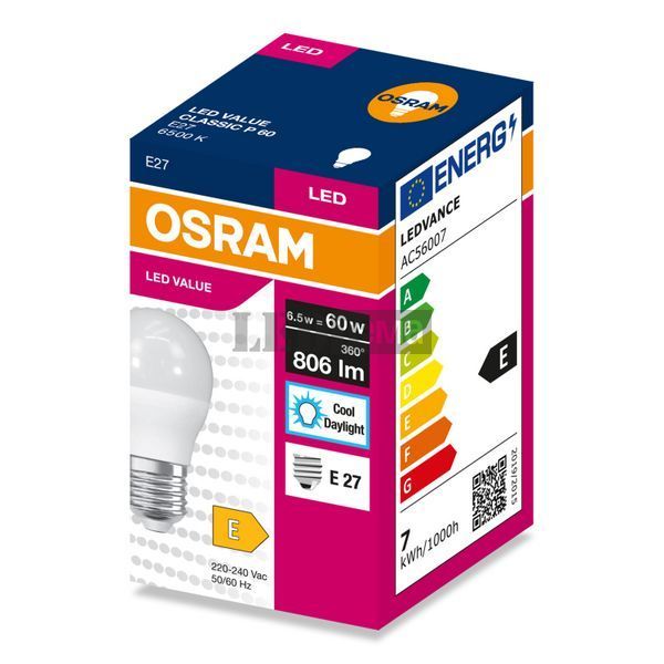 LED VALUE Classic P60 6,5W/6500K FR E27 Светодиодная лампа Osram (4099854547454) 4099854547454 фото