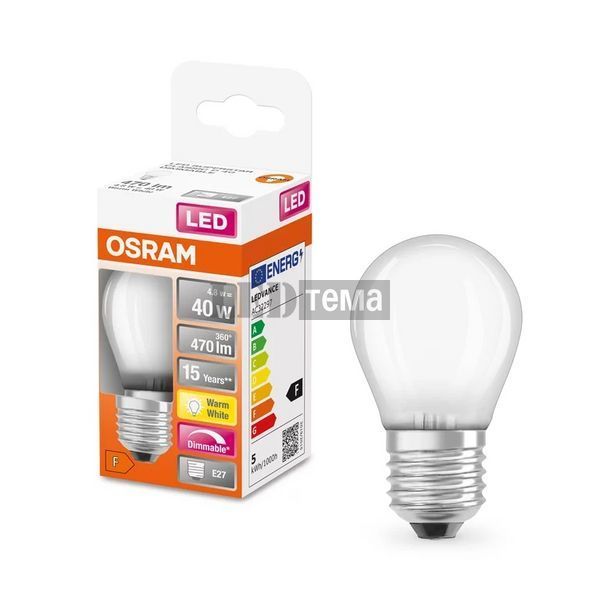 LED CL P40 DIM 4,8W/827 230V GL FR FIL E27 10х1 OSRAM Светодиодная лампа диммируемая (4058075436909) 4058075436909 фото