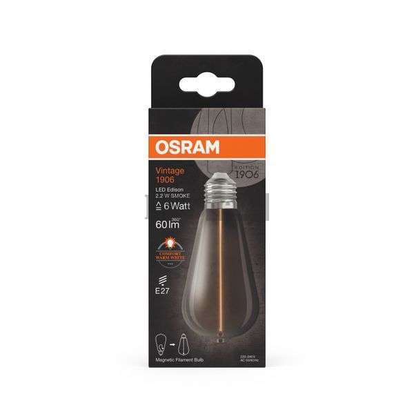 Vintage 1906 Edison 6 Filament Magnetic 2.2W 818 Smoke E27 Декоративная светодиодная лампа Osram (4099854049897) 4099854049897 фото