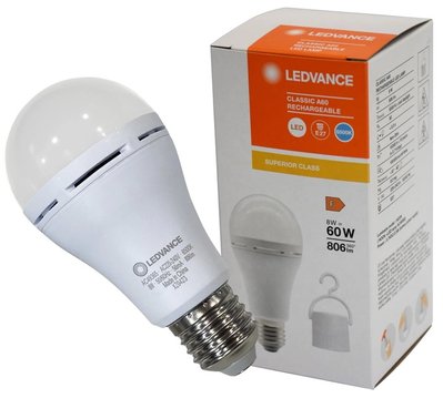 Світлодіодна лампа з акумулятором LEDVANCE A60 8W 2700K 1800mAh E27 з тримачем (4099854102417) 4099854102417 фото