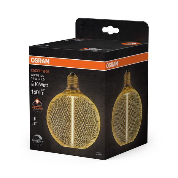 DECOR LED STRAW FILAMENT GLOBE 125 16 GOLD DIM 3,5W 818 E27 Декоративная светодиодная лампа диммируемая Osram (4058075840164) 4058075840164 фото