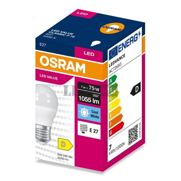 LED VALUE Classic P75 7W/4000K FR E27 Світлодіодна лампа Osram (4099854546907) 4099854546907 фото