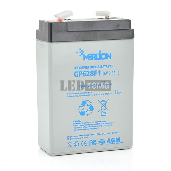 Акумуляторна батарея MERLION AGM GP628F1 6 V 2,8Ah ( 67 x 35 x 100 (105) ) 0,57 кг Q20 GP628F1 фото