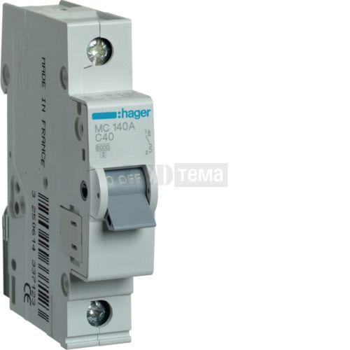 Автоматичний вимикач 1P 6kA C-40A 1M однополюсний Hager (MC140A) MC140A фото