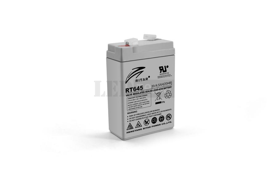 Акумуляторна батарея AGM RITAR RT645, Gray Case, 6V 4.5Ah ( 70х47х99 (105) ) Q20 RT645 фото