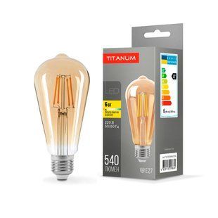 Filament ST64 E27 6W 540лм 2200K AC220-240В 360&deg; светодиодная лампа филаментная TITANUM (TLFST6406272A) TLFST6406272A фото