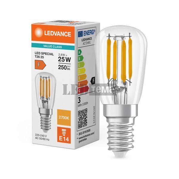 LED T26 25 2.8W 827 FIL E14 P трубчаста філаментна світлодіодна лампа LEDVANCE (4099854066320) 4099854066320 фото