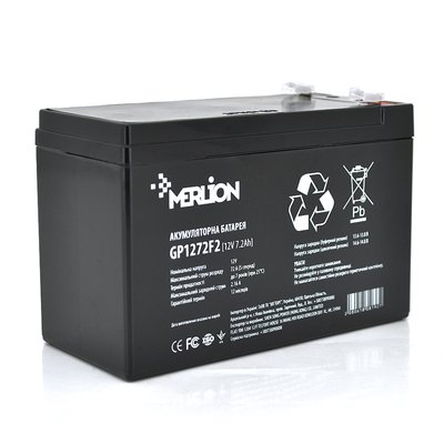 Акумуляторна батарея MERLION AGM GP1272F2B 12 V 7,2 Ah ( 150 x 65 x 95 (100) ) Black Q10 GP1272F2B фото