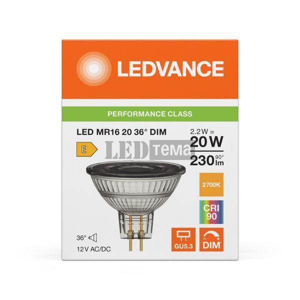 LED MR16 20 36&deg; DIM P 2.2W 927 12V GU5,3 Низковольтная светодиодная лампа диммируемая Ledvance (4099854456510) 4099854456510 фото