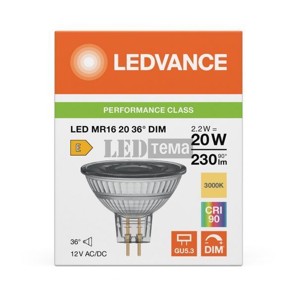 LED MR16 20 36&deg; DIM P 2.2W 930 12V GU5,3 Низковольтная светодиодная лампа диммируемая Ledvance (4099854456534) 4099854456534 фото