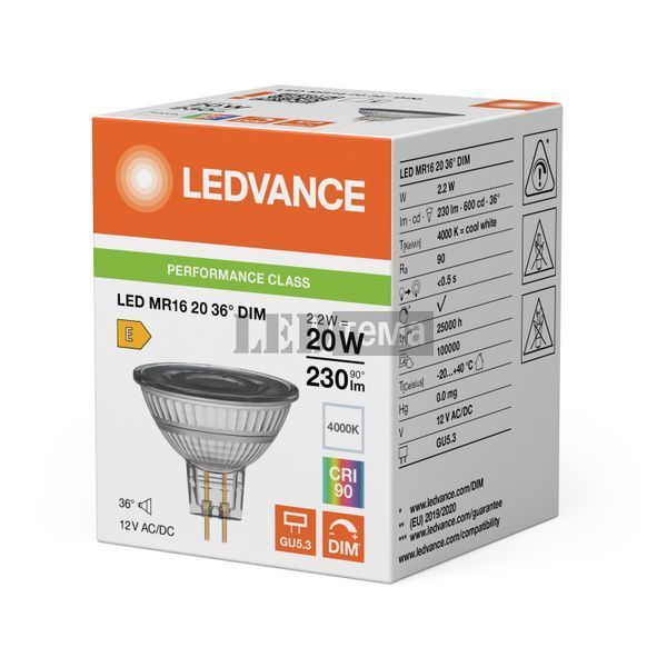 LED MR16 20 36&deg; DIM P 2.2W 940 12V GU5,3 Низьковольтна світлодіодна лампа димована Ledvance (4099854456558) 4099854456558 фото