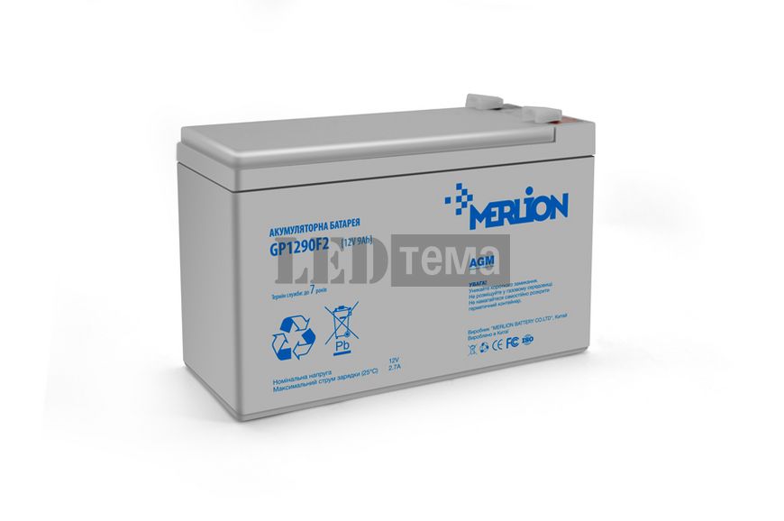 Акумуляторна батарея MERLION AGM GP1290F2 12 V 9 Ah (150 x 65 x 95 (100) 2 White Q10 GP1290F2 (06010) фото